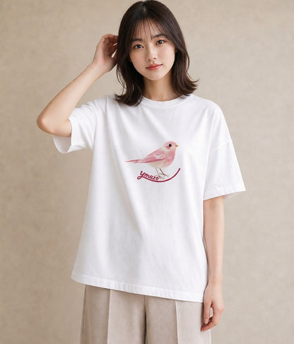Tシャツ レディース 小鳥 ペット 動物 イラスト ガーリー ラフ レイヤード 白T