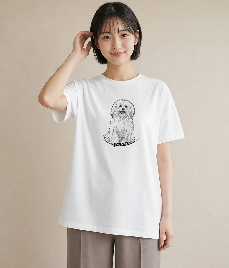 プリントTシャツ レディース ビションフリーゼ 犬 いぬ イラスト モード 通勤 在宅 白T