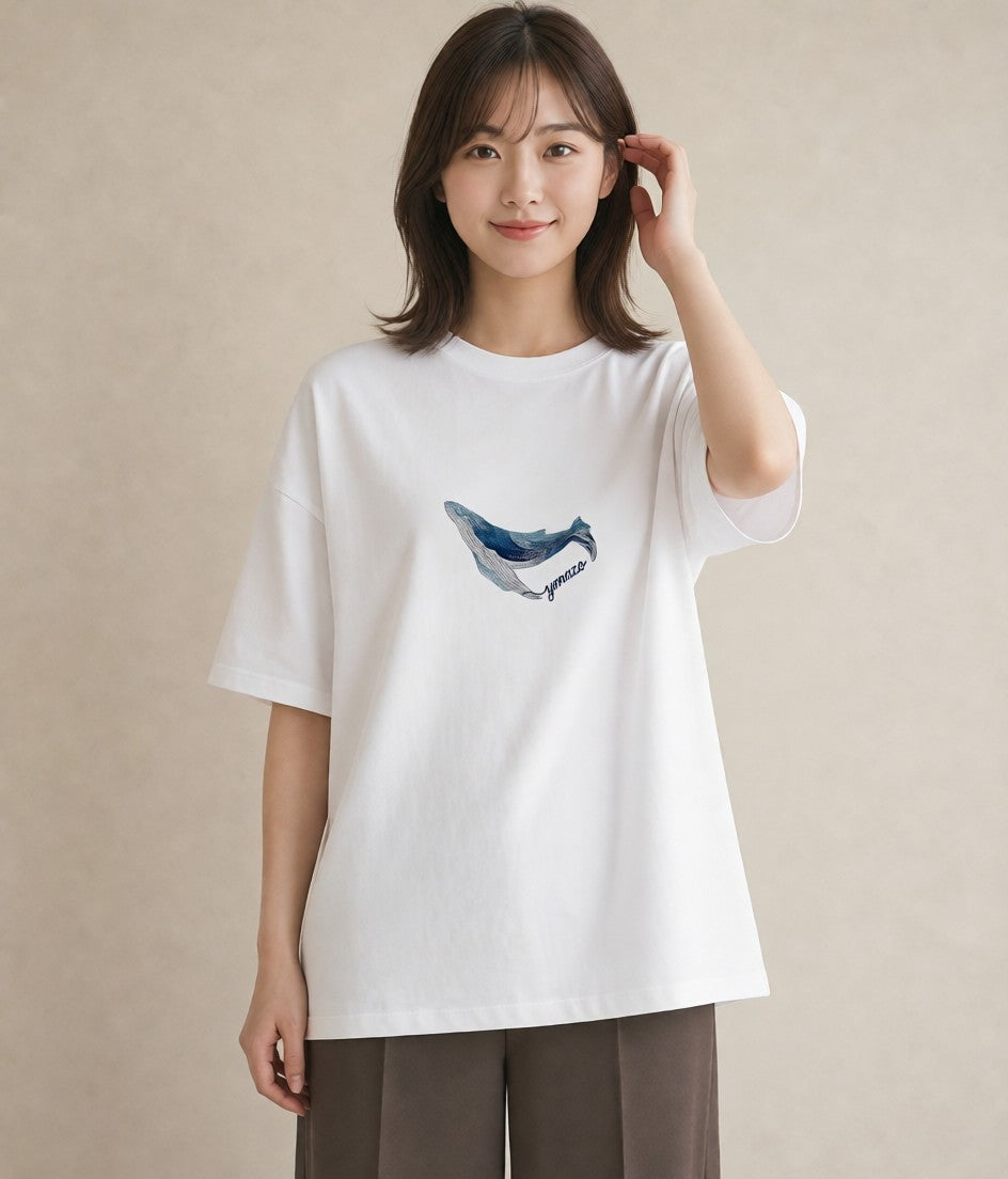 デザインTシャツ レディース クジラ 海の生き物 海 イラスト シンプル 休日 ペアコーデ 白T