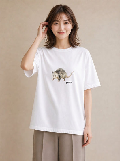 半袖Tシャツ レディース キンクマハムスター ペット 動物 イラスト ゆるコーデ カフェ巡り 女子会 白T