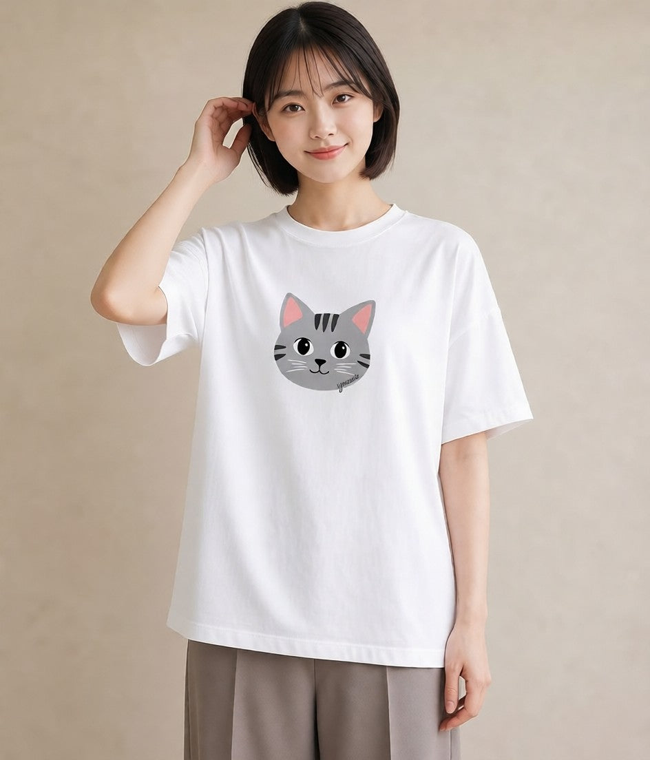 プリントTシャツ レディース サバトラ 猫 ねこ イラスト 普段使い 母娘コーデ 自分用 白T