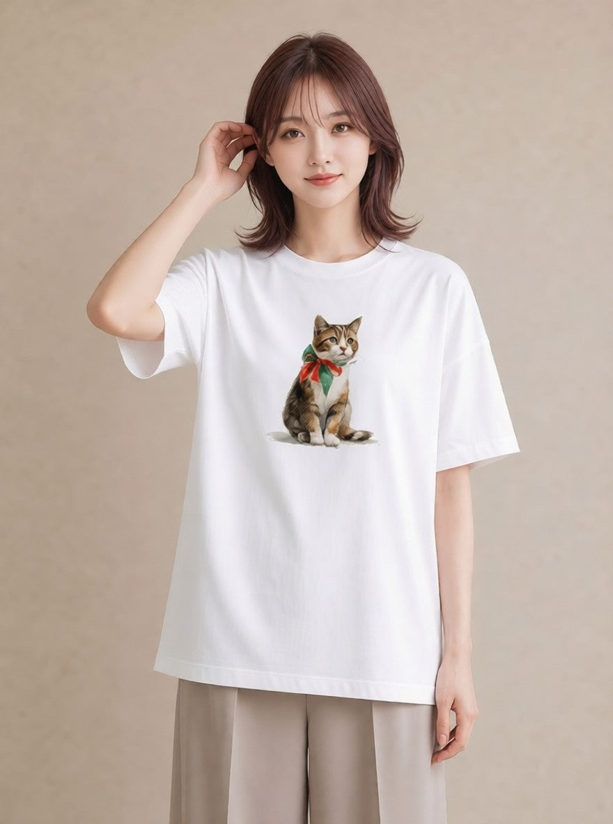 半袖Tシャツ レディース ブリティッシュショートヘア 猫 ねこ イラスト ナチュラル 週末コーデ 敬老の日 白T