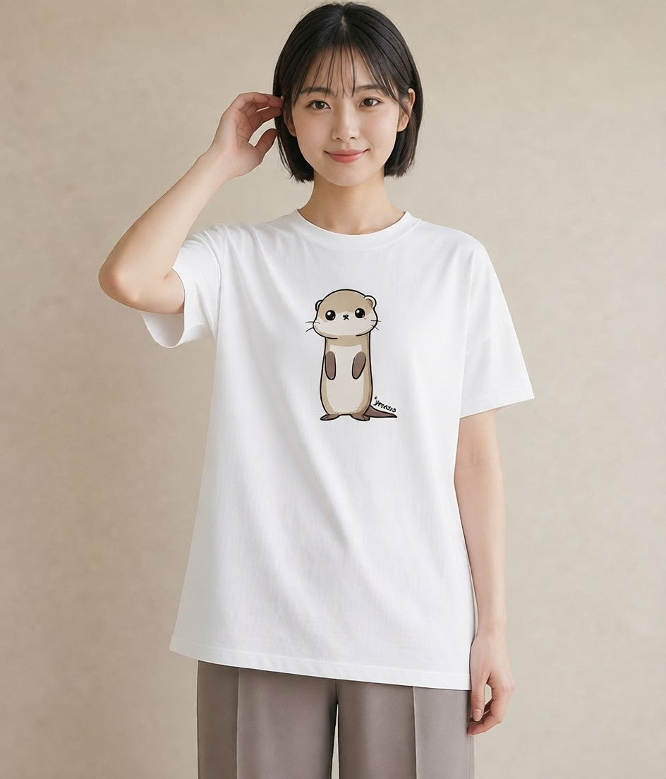 グラフィックTシャツ レディース フェレット ペット 動物 イラスト カフェコーデ 買い物 夏コーデ 白T