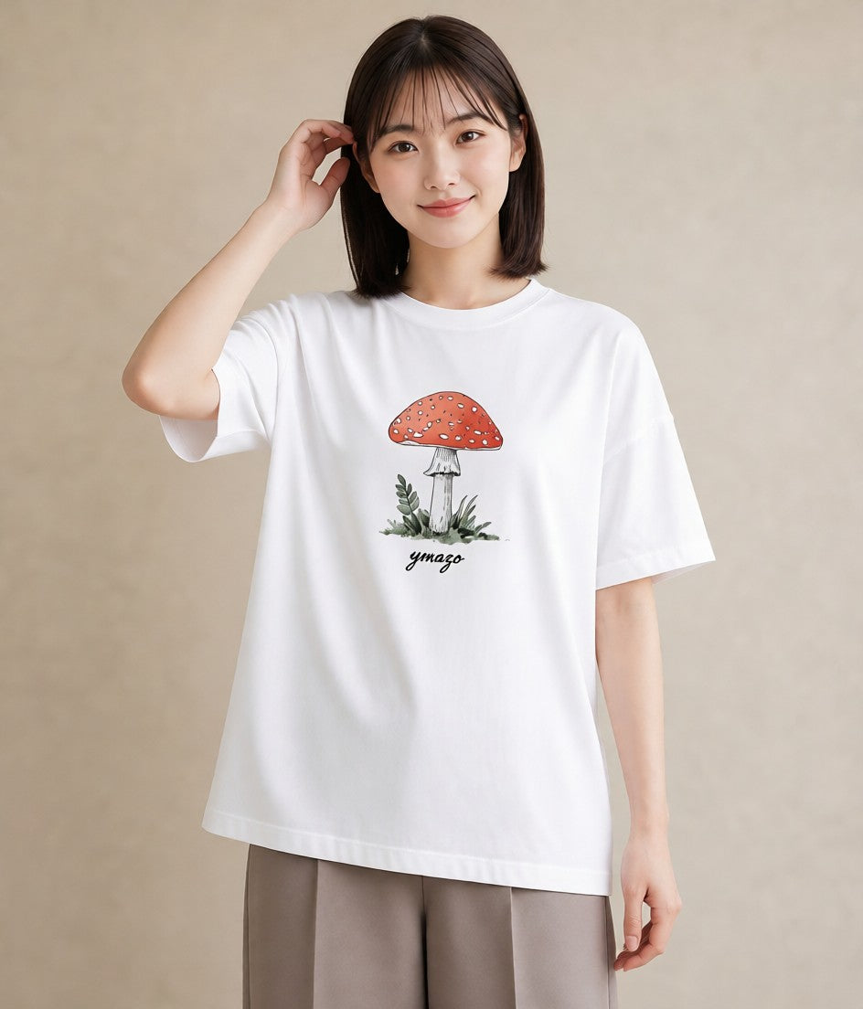 Tシャツ レディース きのこ 植物 ボタニカル イラスト カフェ巡り 女子会 白T