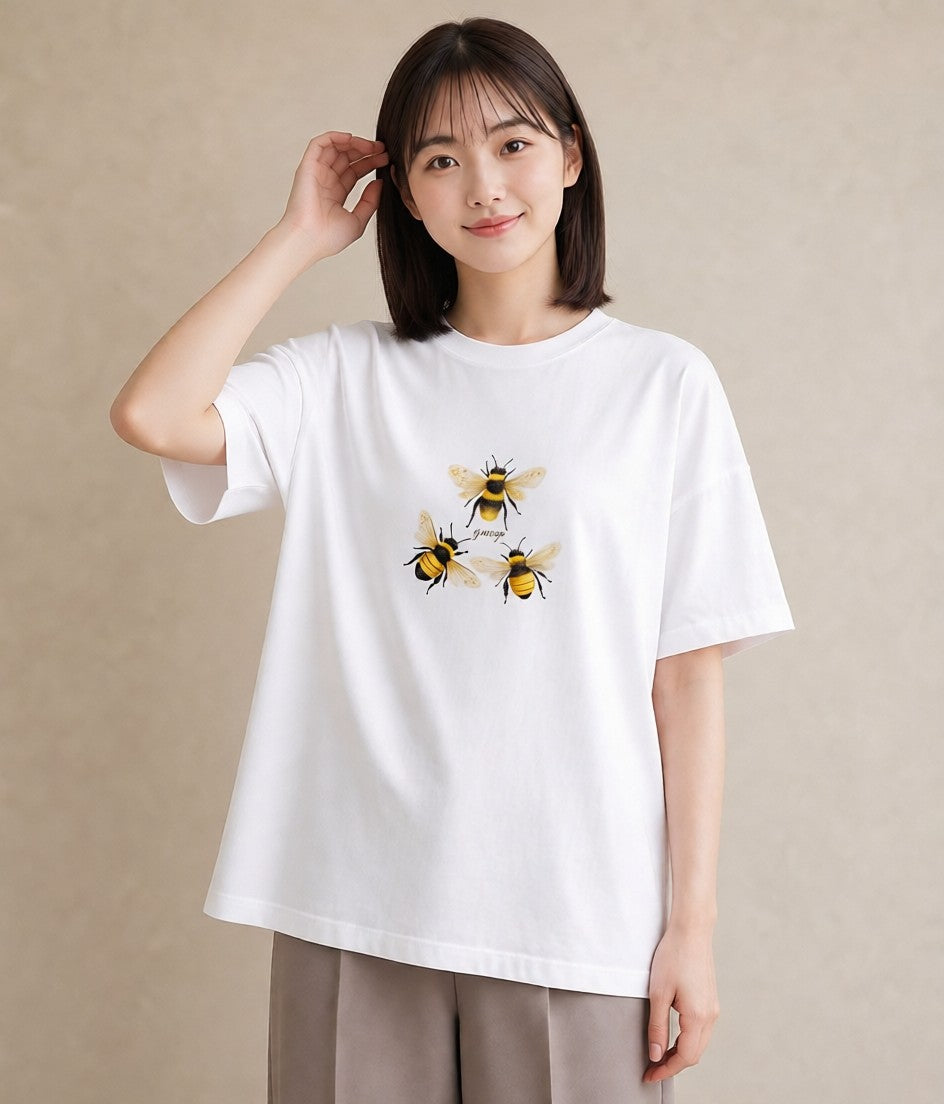半袖Tシャツ レディース ハニー 食べ物 フード イラスト 上品 週末コーデ 敬老の日 白T
