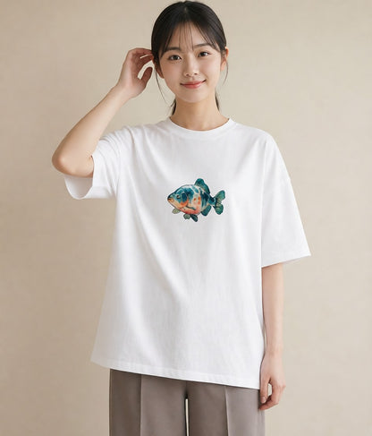 プリントTシャツ レディース 熱帯魚 ペット 動物 イラスト きれいめカジュアル 春コーデ 姉妹 白T