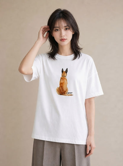 Tシャツ レディース ジャーマンシェパード 犬 いぬ イラスト きれいめカジュアル 在宅 公園 白T