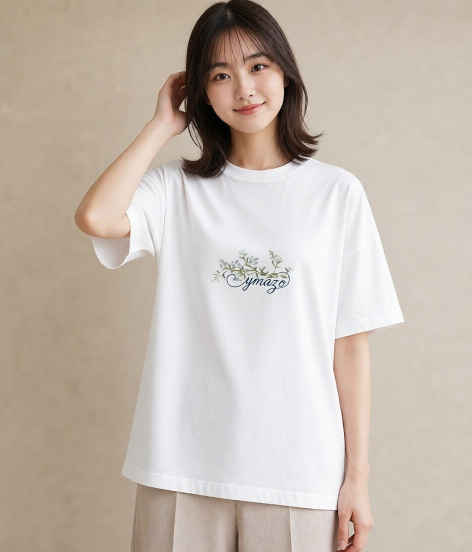 半袖Tシャツ レディース つる 植物 ボタニカル イラスト ミニマル 綿100 デート 白T