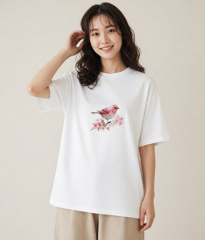 Tシャツ レディース 桜文鳥 ペット 動物 イラスト ゆるかわ ビーチ デイリーウェア 白T