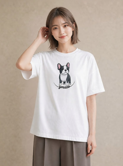 デザインTシャツ レディース 子犬 犬 いぬ イラスト フェミニン 誕生日プレゼント 綿100 白T
