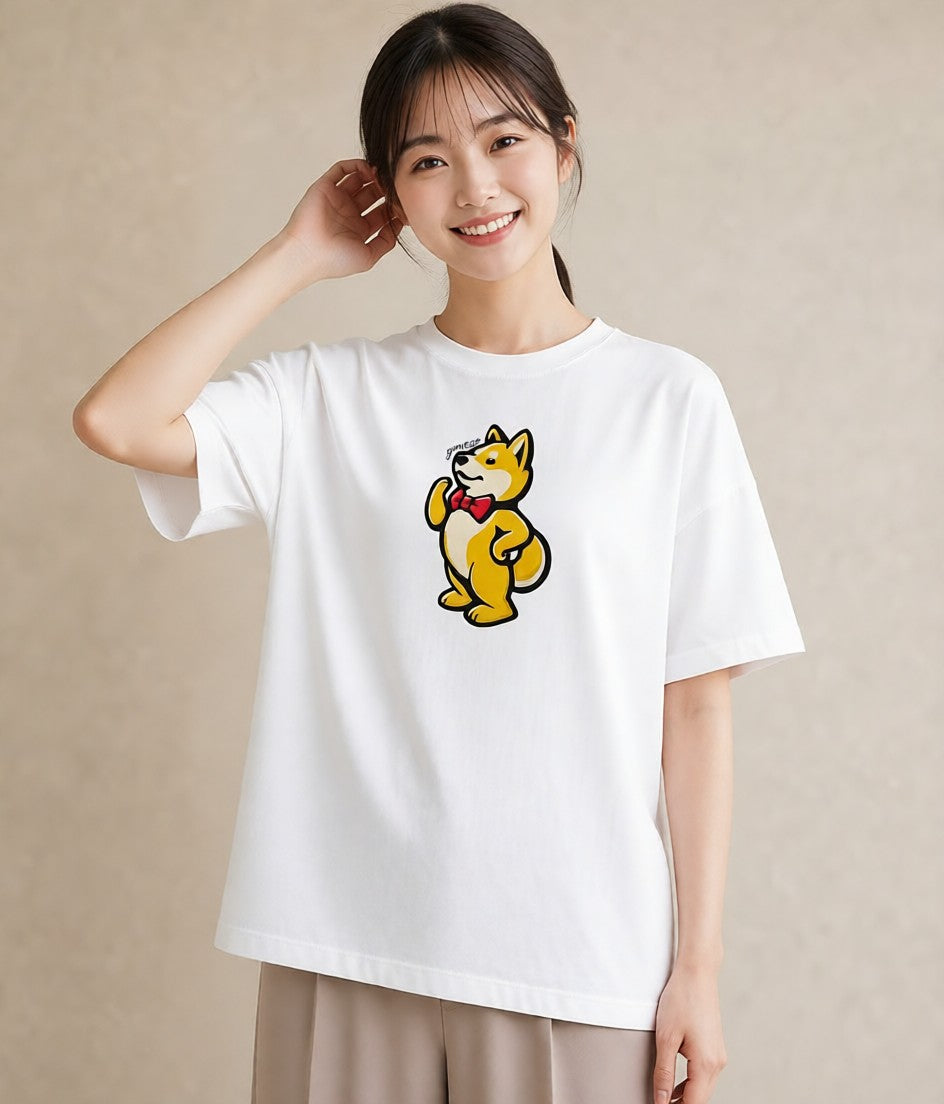プリントTシャツ レディース 柴犬 しばいぬ 犬 いぬ イラスト 手描き風 在宅 公園 白T
