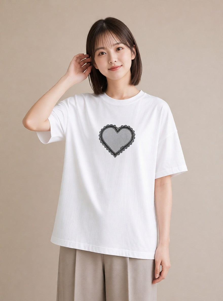 デザインTシャツ レディース レースハンカチ レース ハンカチ ナチュラル アンティーク イラスト 抜け感 カジュアルコーデ 買い物 白T