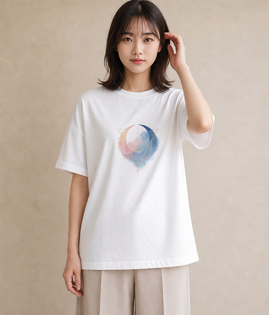 プリントTシャツ レディース 三日月 星空 宇宙 イラスト きれいめ 散歩 お出かけ 白T