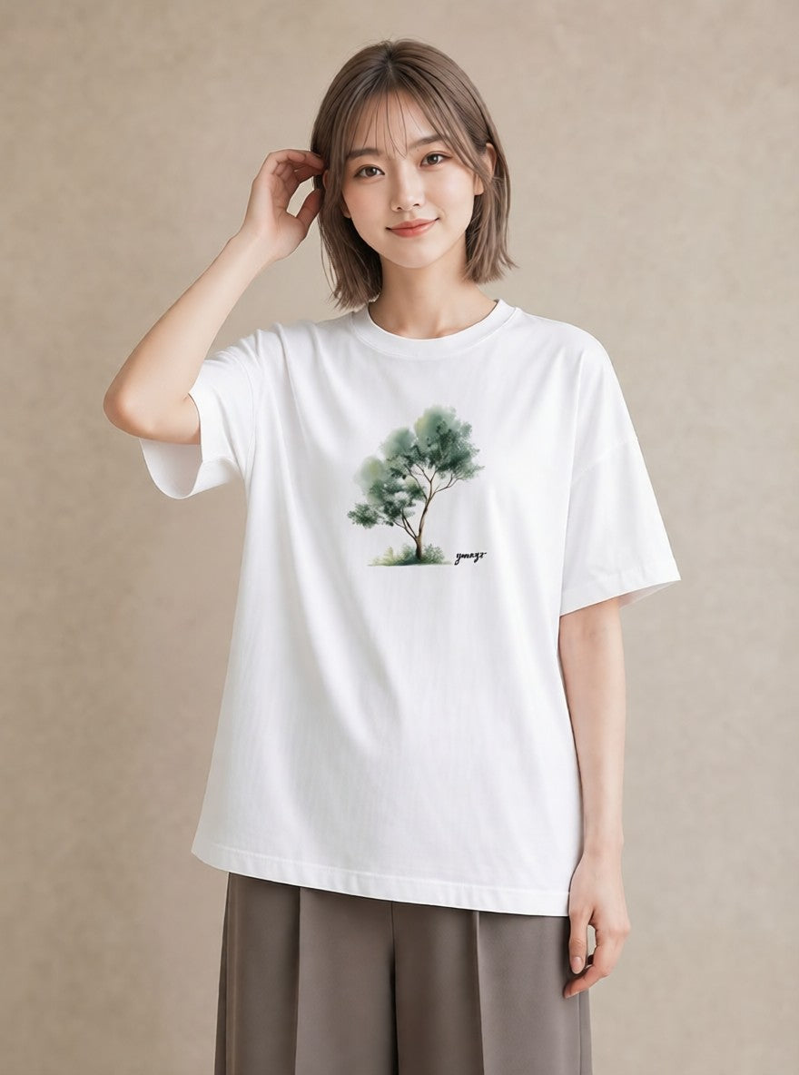グラフィックTシャツ レディース 青の水彩 風景 ブルー ナチュラル アンティーク イラスト モード 休日 ペアコーデ 白T