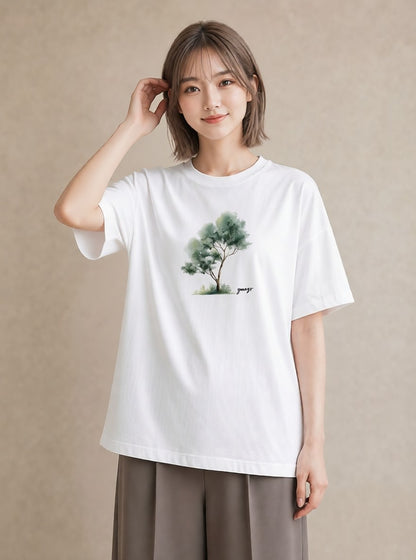 グラフィックTシャツ レディース 青の水彩 風景 ブルー ナチュラル アンティーク イラスト モード 休日 ペアコーデ 白T