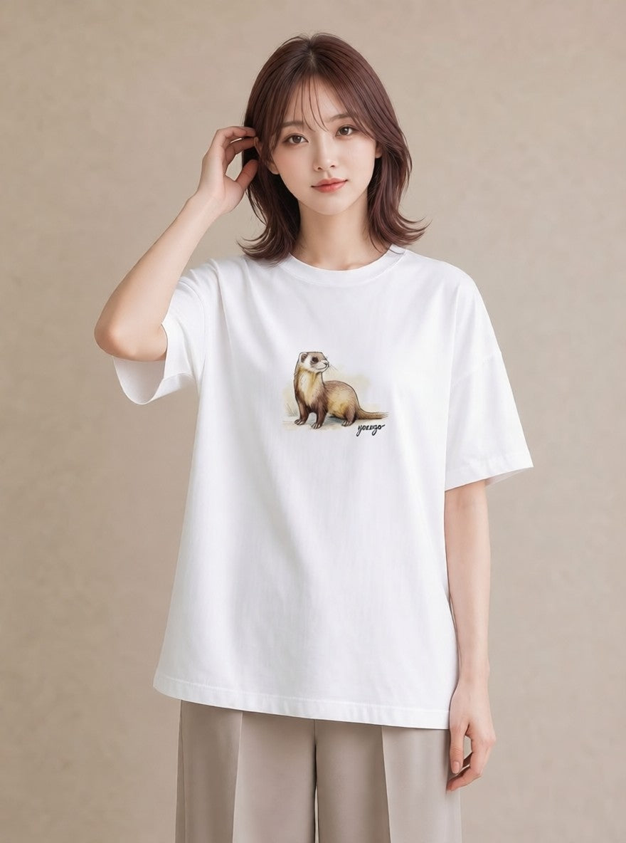 グラフィックTシャツ レディース シマリス ペット 動物 イラスト カジュアル 在宅 公園 白T