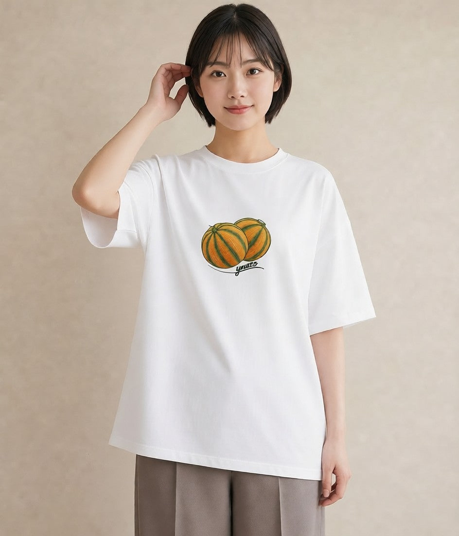 グラフィックTシャツ レディース メロン 食べ物 フード イラスト きれいめカジュアル カフェ巡り 女子会 白T
