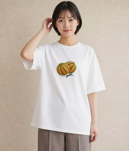 グラフィックTシャツ レディース メロン 食べ物 フード イラスト きれいめカジュアル カフェ巡り 女子会 白T