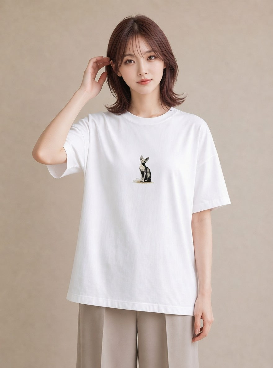 Tシャツ レディース スフィンクス 猫 ねこ イラスト お洒落 女性向けギフト 散歩 白T