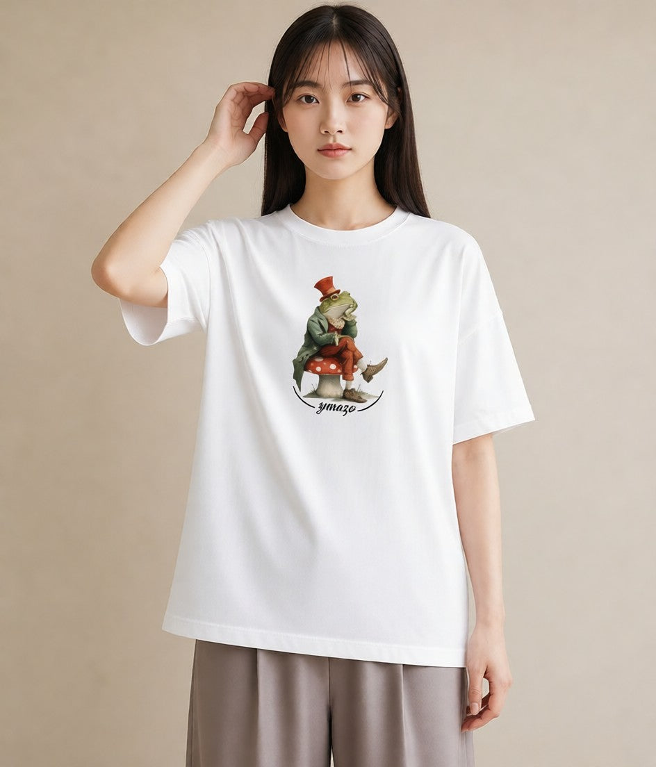 プリントTシャツ レディース カエル ペット 動物 イラスト 上品 部屋着 女性向けギフト 白T