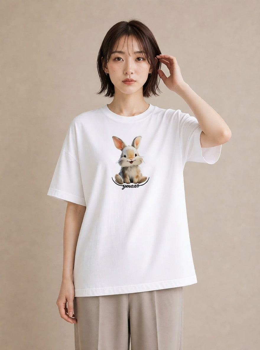 プリントTシャツ レディース うさぎ ウサギ ラビット ペット 動物 イラスト ボタニカル ホワイトデー 春服 白T