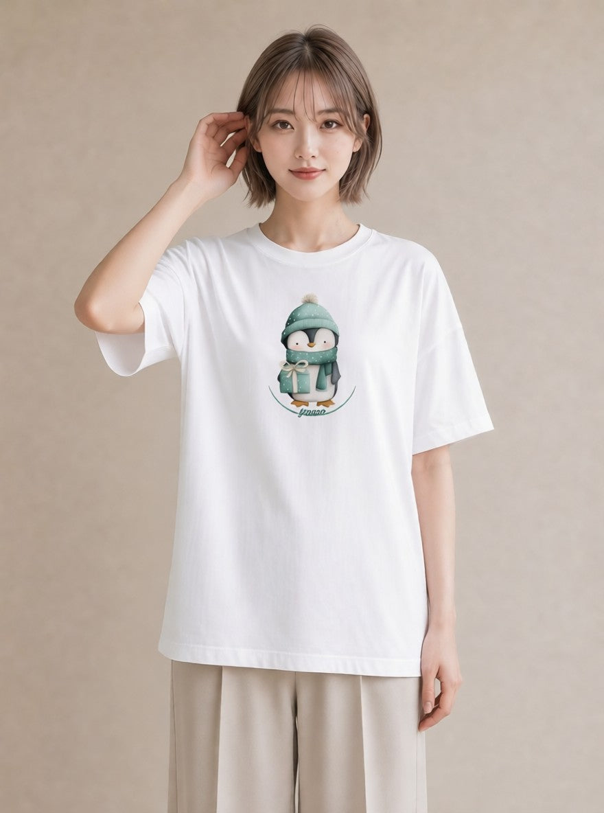 デザインTシャツ レディース ペンギン ぺんぎん 動物 アニマル イラスト ナチュラル 休日 ペアコーデ 白T
