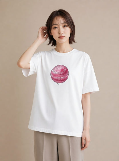 グラフィックTシャツ レディース 地球 星空 宇宙 イラスト シンプル 散歩 お出かけ 白T