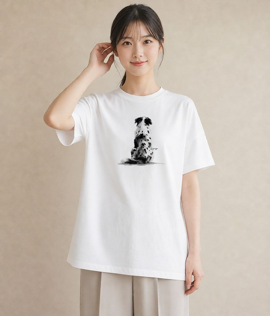 Tシャツ レディース ボーダーコリー 犬 いぬ イラスト 線画 クリスマス 旅行 白T