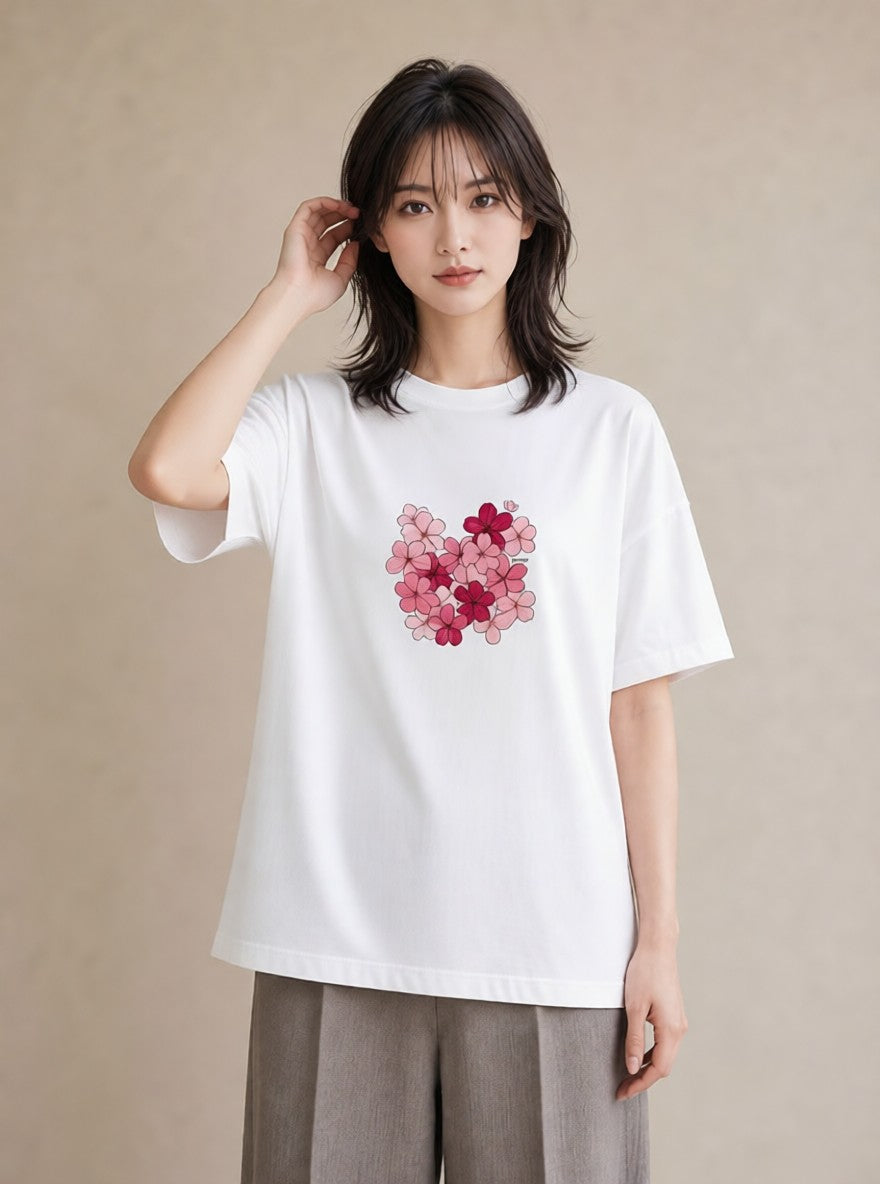 半袖Tシャツ レディース さくら 桜 サクラ 花 花柄 イラスト ラフ 20代 カジュアルコーデ 白T