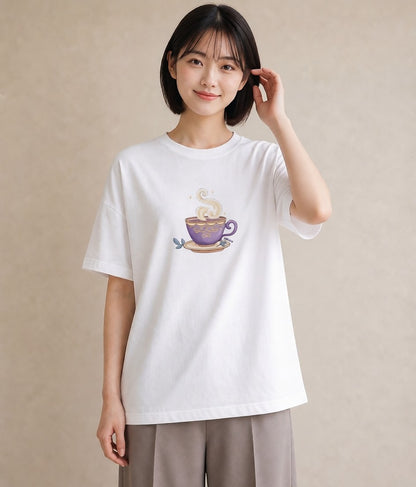 グラフィックTシャツ レディース カフェラテ 食べ物 フード イラスト レトロ 秋コーデ おしゃれギフト 白T