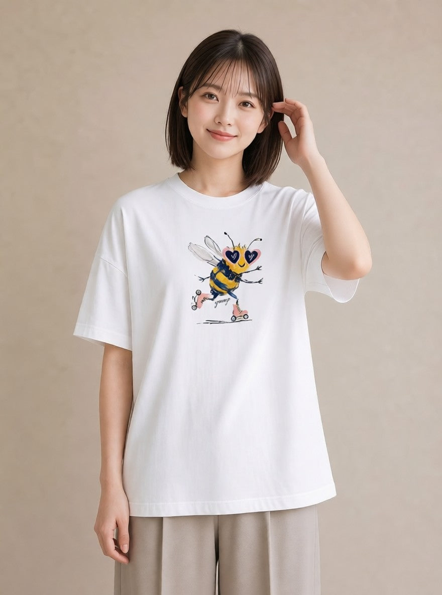Tシャツ レディース みつばち 昆虫 虫 イラスト シンプル 帰省 ラフ 白T