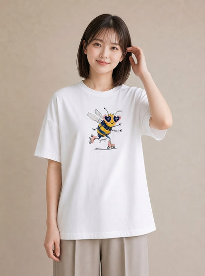 Tシャツ レディース みつばち 昆虫 虫 イラスト シンプル 帰省 ラフ 白T