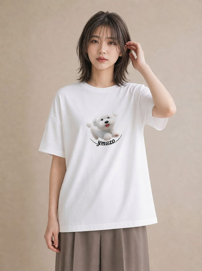 プリントTシャツ レディース ビションフリーゼ 犬 いぬ イラスト 旅行コーデ レイヤード 友達ギフト 白T