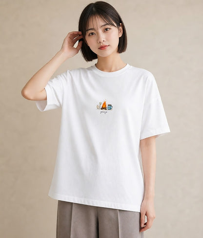 半袖Tシャツ レディース ココア 食べ物 フード イラスト 旅行コーデ ペアコーデ 秋コーデ 白T
