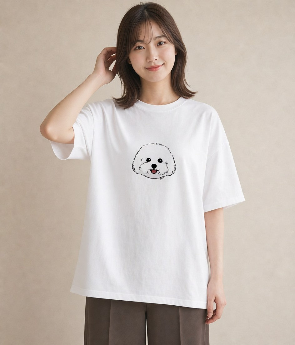 デザインTシャツ レディース ビションフリーゼ 犬 いぬ イラスト きれいめ 帰省 ラフ 白T