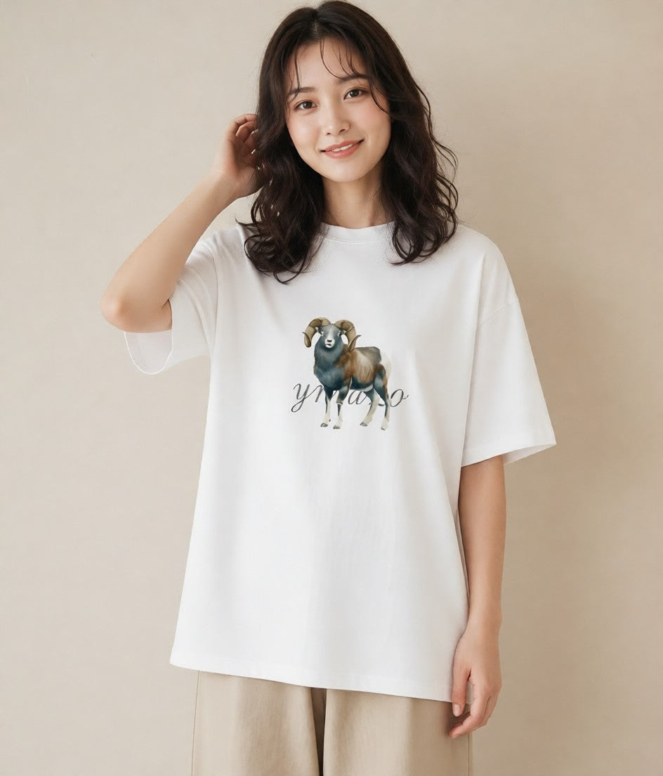 半袖Tシャツ レディース ひつじ 動物 アニマル イラスト 旅行コーデ お出かけ 普段着 白T