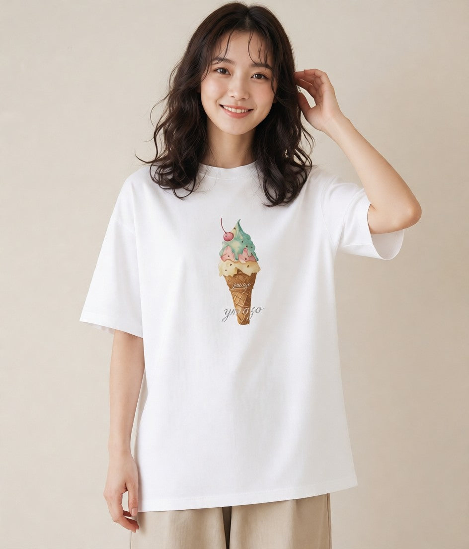 プリントTシャツ レディース キャンディ 食べ物 フード イラスト 上品 普段着 週末コーデ 白T