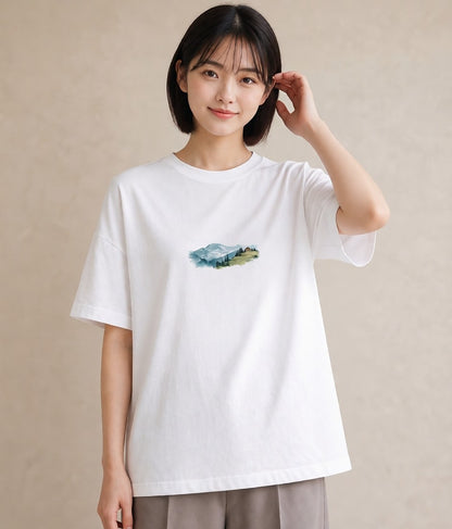グラフィックTシャツ レディース 山 星空 宇宙 イラスト ラフカジュアル 母の日 ビーチ 白T