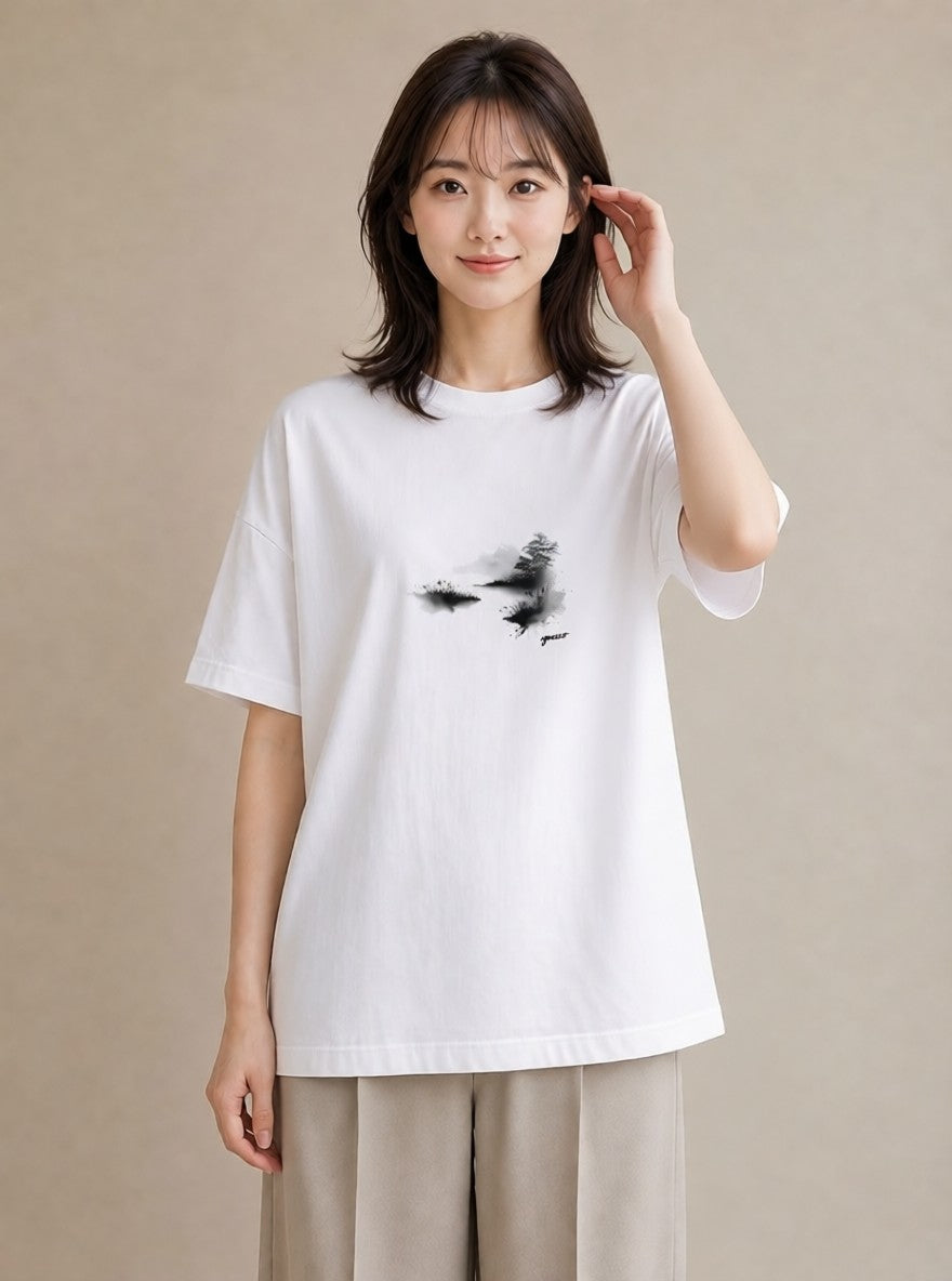 グラフィックTシャツ レディース 桟橋 水辺 波止場 ナチュラル アンティーク イラスト ヴィンテージ風 公園 ママ 白T