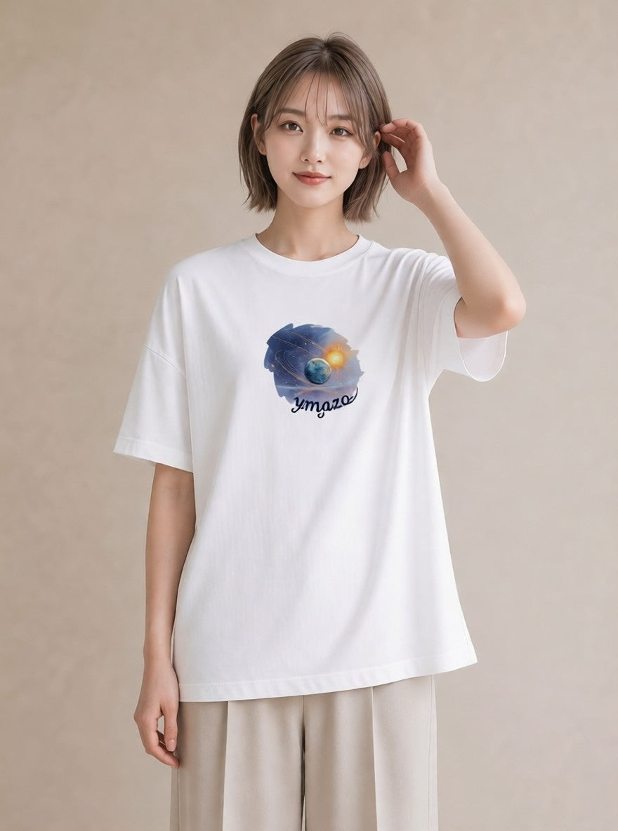 デザインTシャツ レディース 宇宙 星空 イラスト レトロ 秋コーデ おしゃれギフト 白T