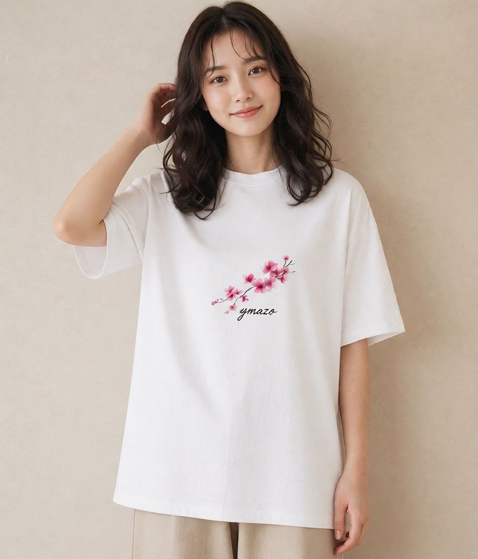 半袖Tシャツ レディース さくら 桜 サクラ 花 花柄 イラスト 可愛い 公園 ママ 白T