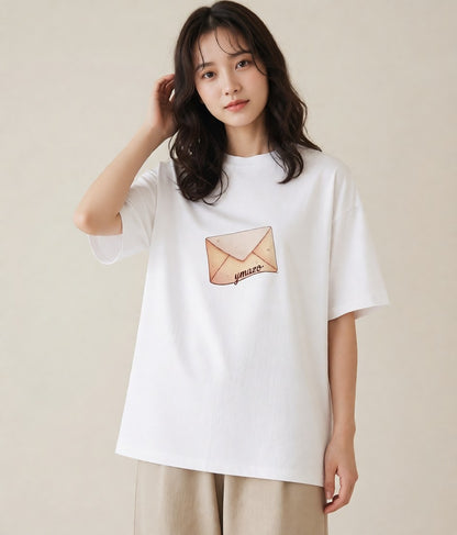 半袖Tシャツ レディース 封蝋 手紙 アンティーク ナチュラル イラスト フェミニン 女性向けギフト 散歩 白T
