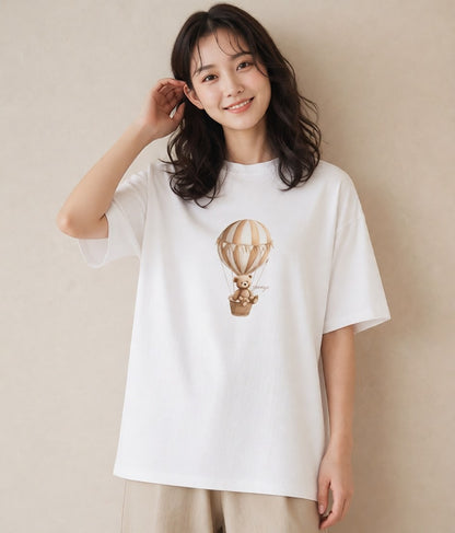 グラフィックTシャツ レディース 気球 星空 宇宙 イラスト こなれ感 母娘コーデ 自分用 白T