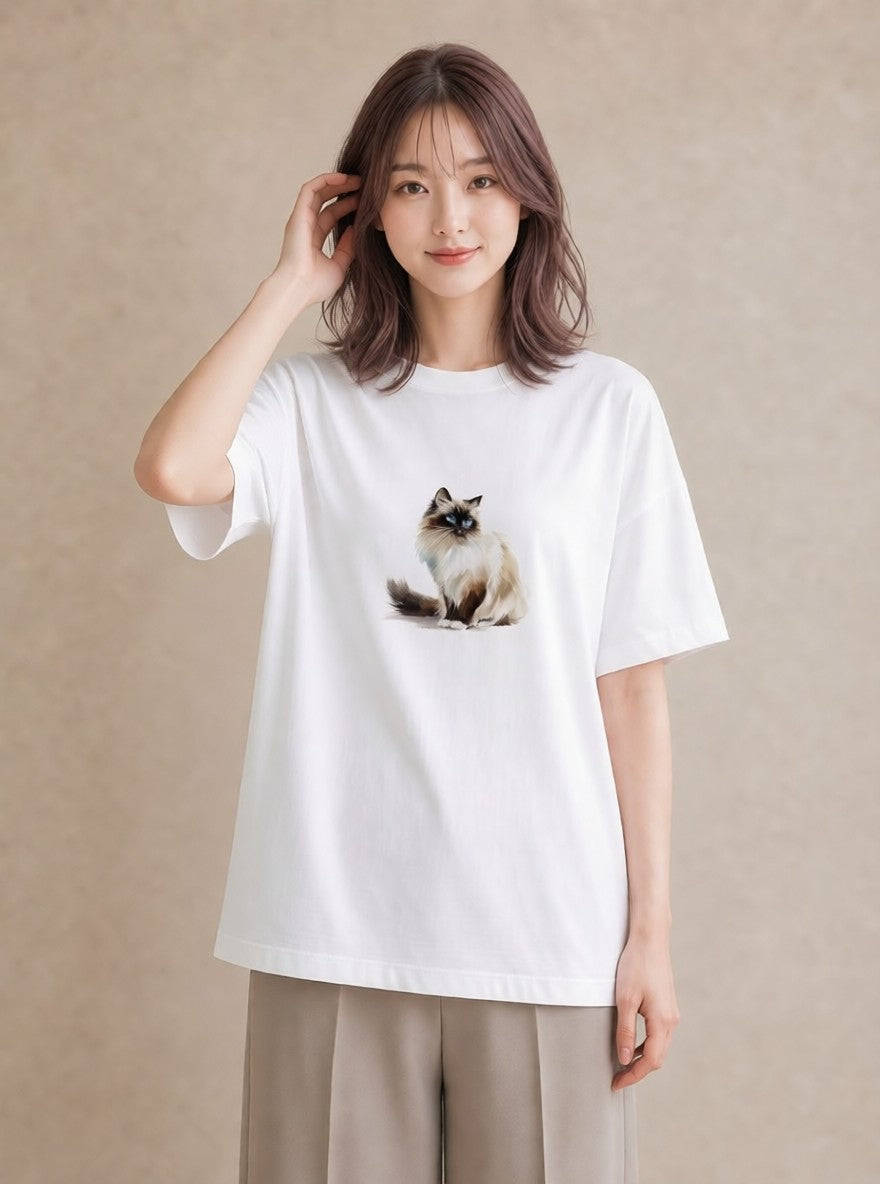 グラフィックTシャツ レディース 猫 ねこ イラスト ゆるコーデ カジュアルコーデ 買い物 白T