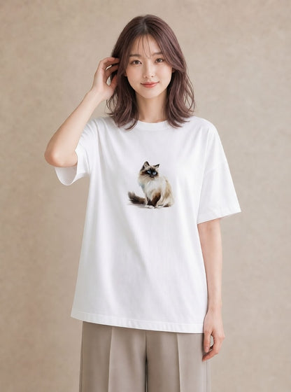 グラフィックTシャツ レディース 猫 ねこ イラスト ゆるコーデ カジュアルコーデ 買い物 白T