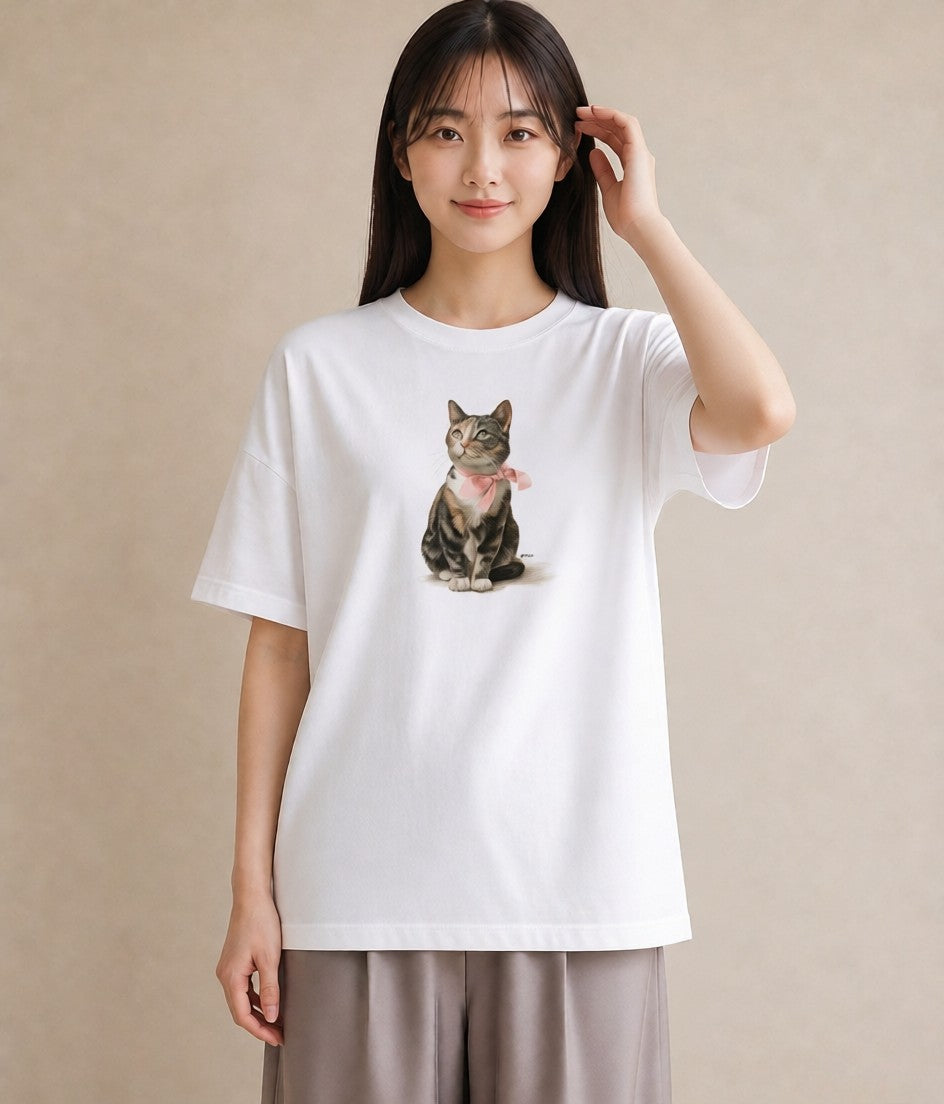 グラフィックTシャツ レディース スコティッシュフォールド 猫 ねこ イラスト レトロ 自分用 ルームウェア 白T