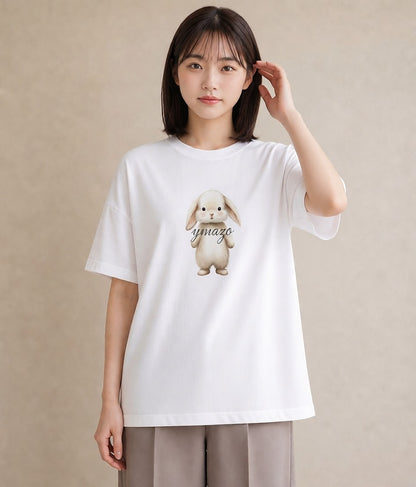 半袖Tシャツ レディース ライオンラビット ペット 動物 イラスト ヴィンテージ風 ミセス 春コーデ 白T