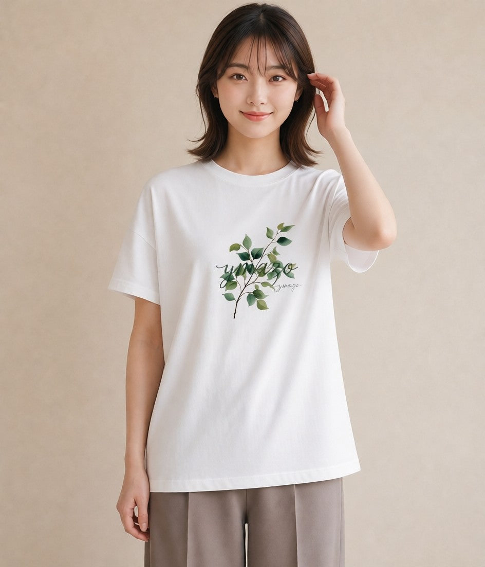デザインTシャツ レディース ボタニカル 植物 イラスト 抜け感 カジュアルコーデ 買い物 白T