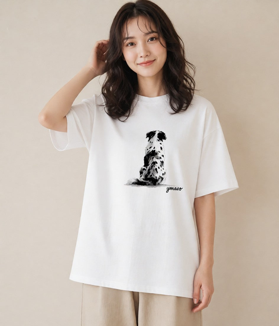 デザインTシャツ レディース ボーダーコリー 犬 いぬ イラスト 手描き風 ママ カフェ服 白T