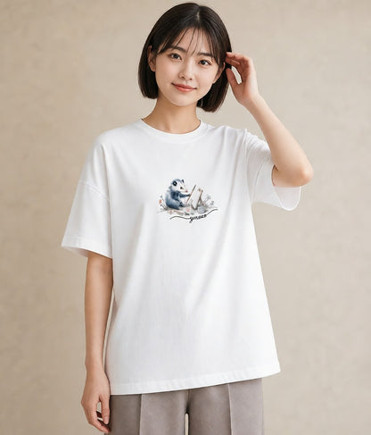 デザインTシャツ レディース ロボロフスキー ペット 動物 イラスト 韓国風 カジュアルコーデ 買い物 白T